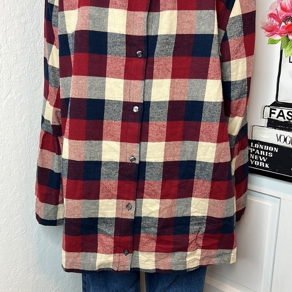 Hatch Plaid Flannel Button Back 3/4 Bell Sleeve Top O/S - Picture 7 of 10
